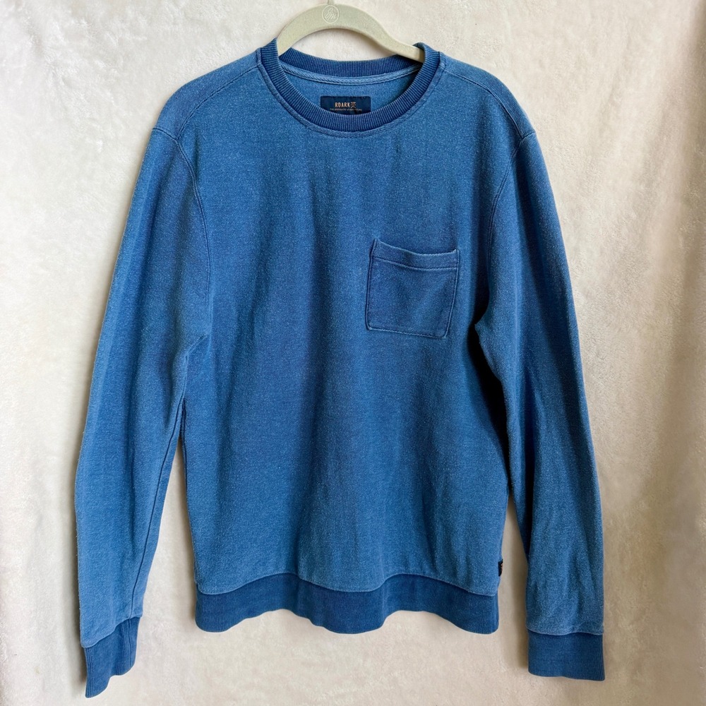 Roark Artifacts of Adventure Blue Pocket Crewneck Sweatshirt Size S 100% Cotton